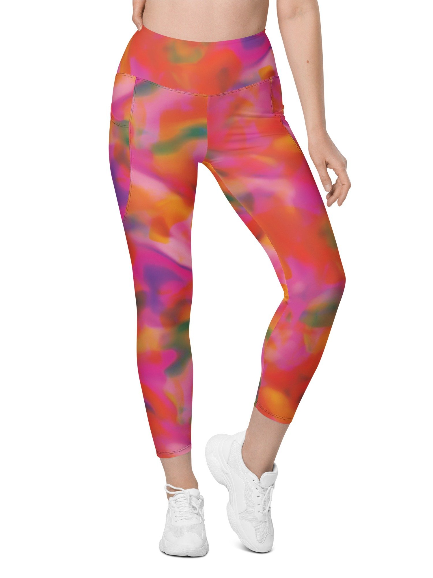 Recycled Leggings with Pocket "Trendy Vibrant Pink Orange Tie-Dye" Printed product image (3)