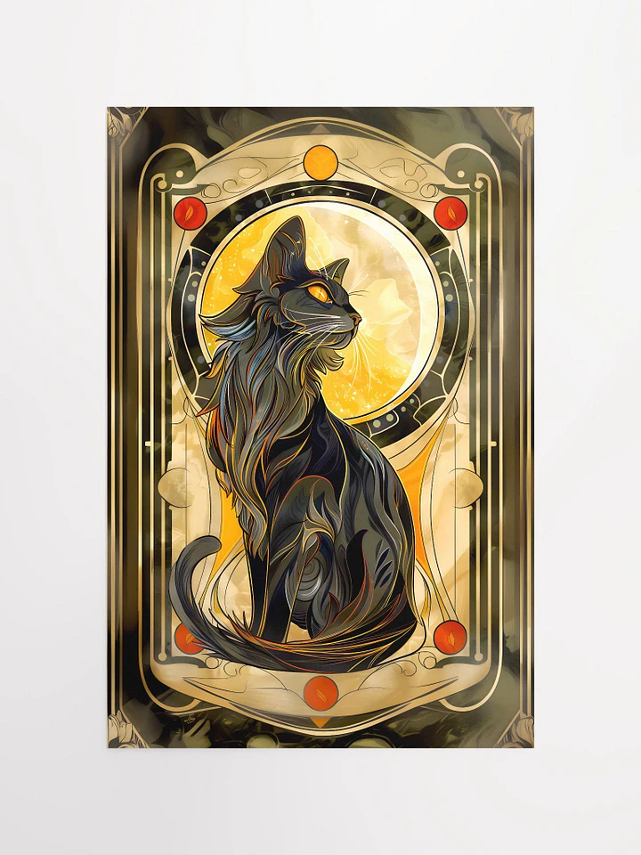 Majestic Nocturne: Black Cat and Moon in Art Nouveau Style Matte Poster product image (2)