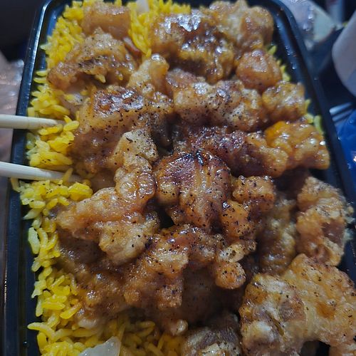 What kind of bourbon chicken looks like garlic sweet and sour chicken? This one... there wasn't a hint of bourbon sauce in th...