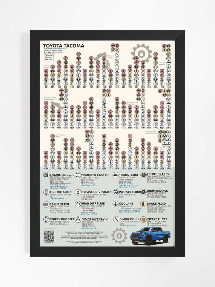 3RD GEN TACOMA MAINTENANCE MAP V2.1 (Framed) product image (1)