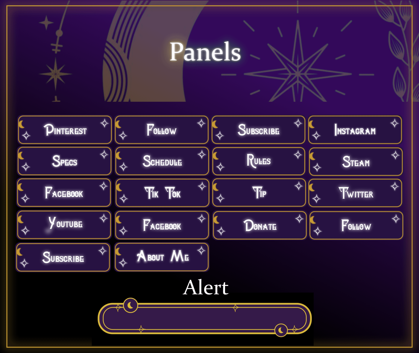 SIMPLE Dark STREAM OVERLAY Celestial, Dark overlay pack, Celestial Animated Overlay, Stream overlay pack, Black and gold Overlay product image (4)