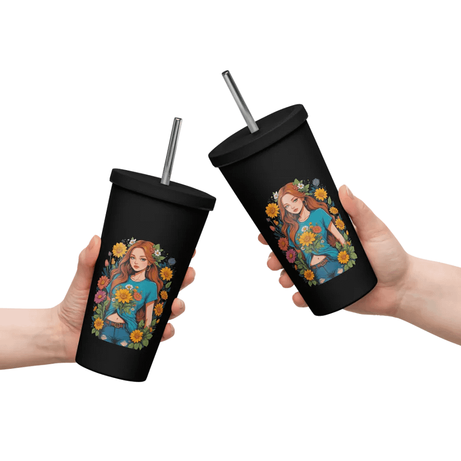 Bloomcore Flower Girl 20 oz Tumbler Cup - Black - Insulated Tumbler with a Straw - v1 product image (10)