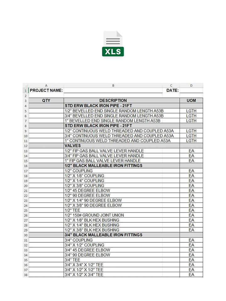 Black Iron BOM MS Excel Template No 3 and No 4 product image (1)