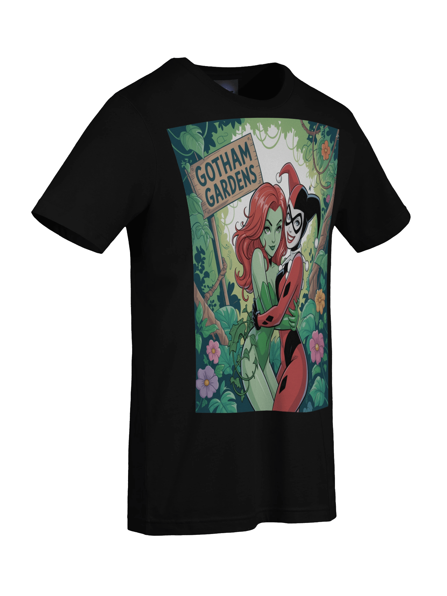 Gotham Gardens Embrace: Poison Ivy and Harley Quinn's Verdant Vines Graphic Tee product image (9)