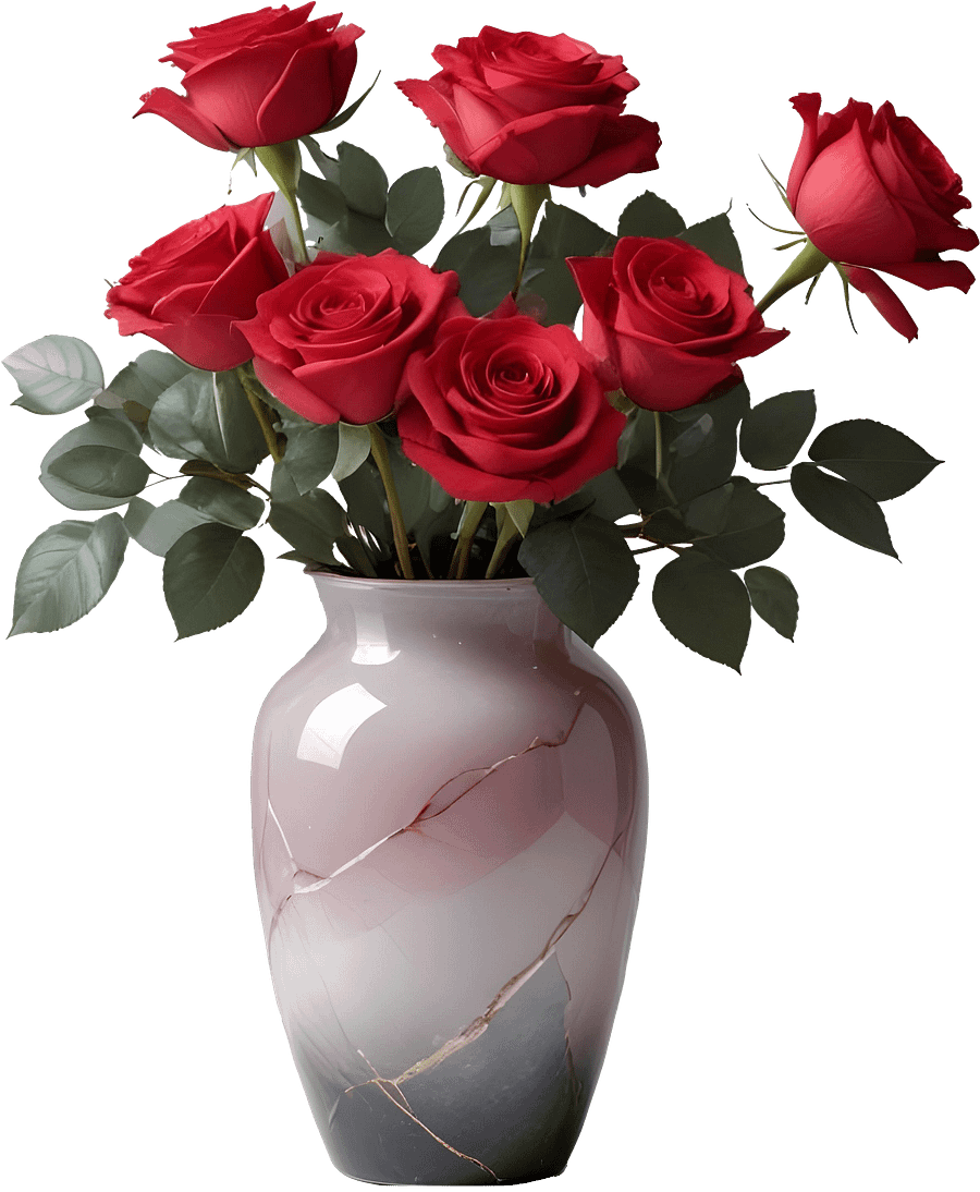 Elegant Pink Marble Vase with Red Roses PNG product image (1)