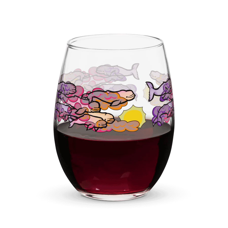 sunset beluga whales stemless wine glass product image (8)