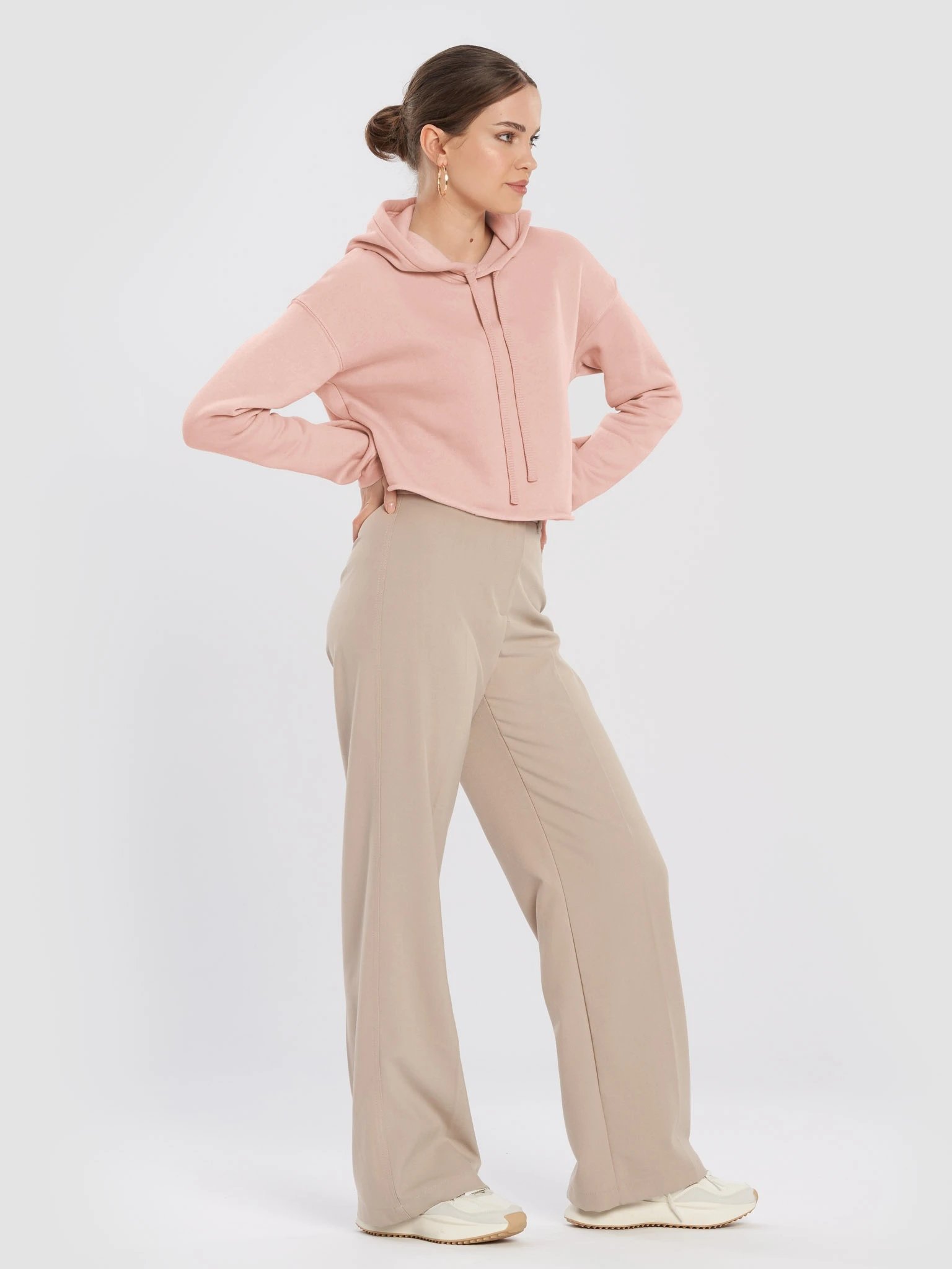 Plain Color Peach Crop Hoodie product image (3)