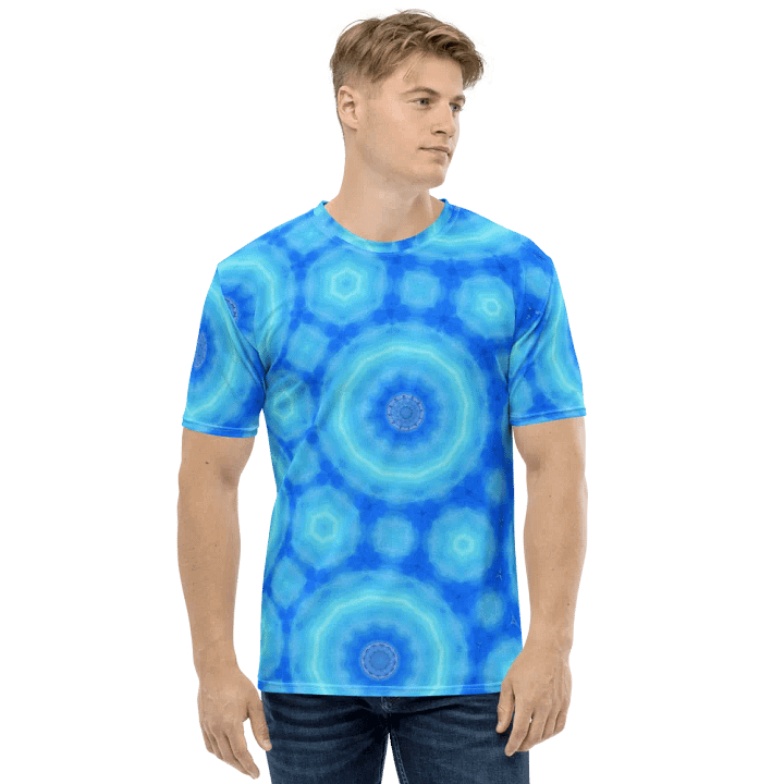 Abstract Circular Pattern in Blues Men's Crew Neck T Shirt product image (1)