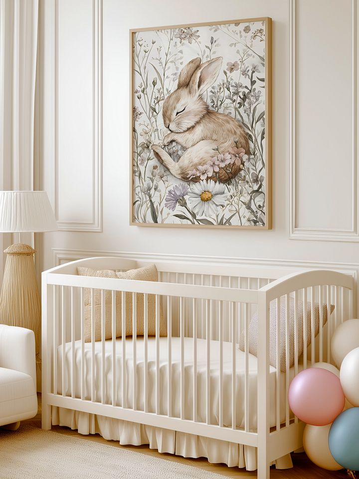 Sleeping Brown Bunny in Daisies and Wildflowers product image (1)