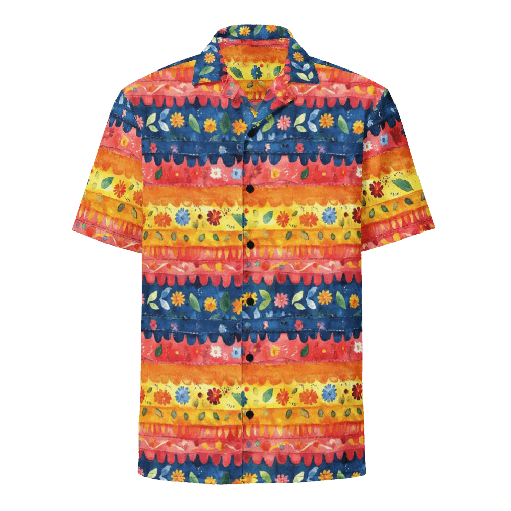 Scalloped Stripe Floral Pattern-Seamless Papel Picado Hawaiian Shirt product image (1)