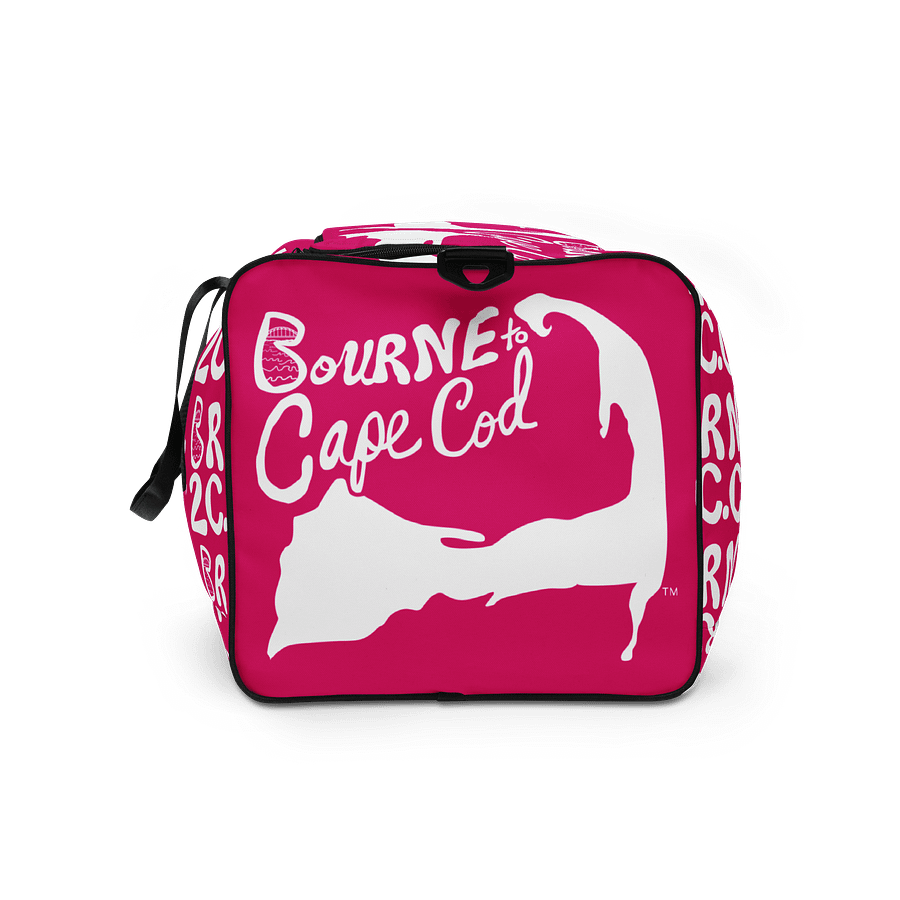 BOURNE to Cape Cod™ | Duffle Bag | BRN.2C.C.™ | Coastal Gym & Travel Gear | 22" All-Over Print Weekender | White Logos on Vibrant Pink product image (9)