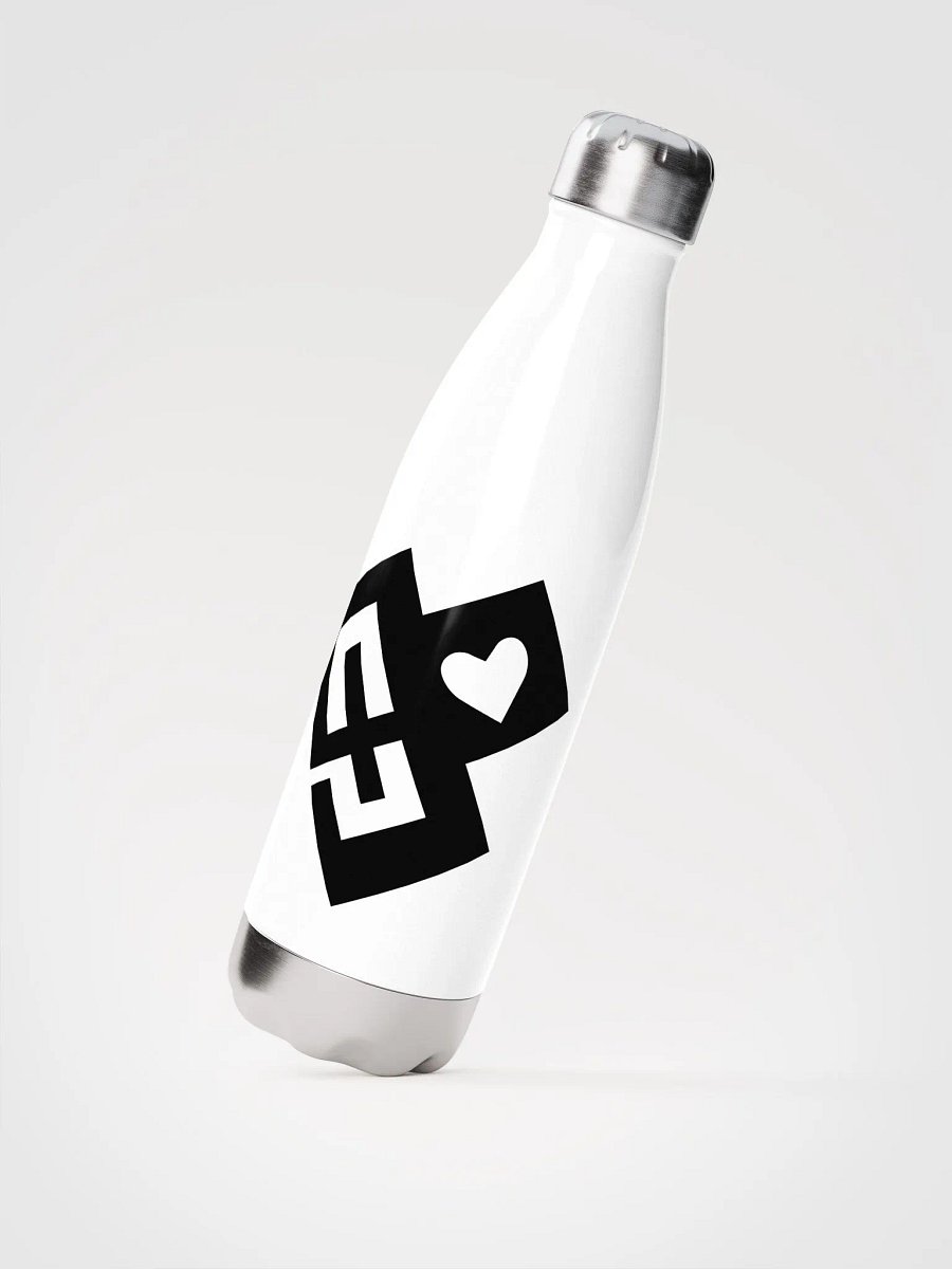 OptimusProcrastinus HeartChip Stainless Steel Water Bottle (Black on White) product image (2)