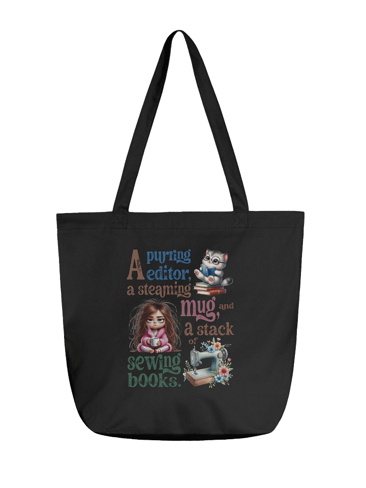 Whimsical Cat & Sewing Books Tote Bag product image (2)