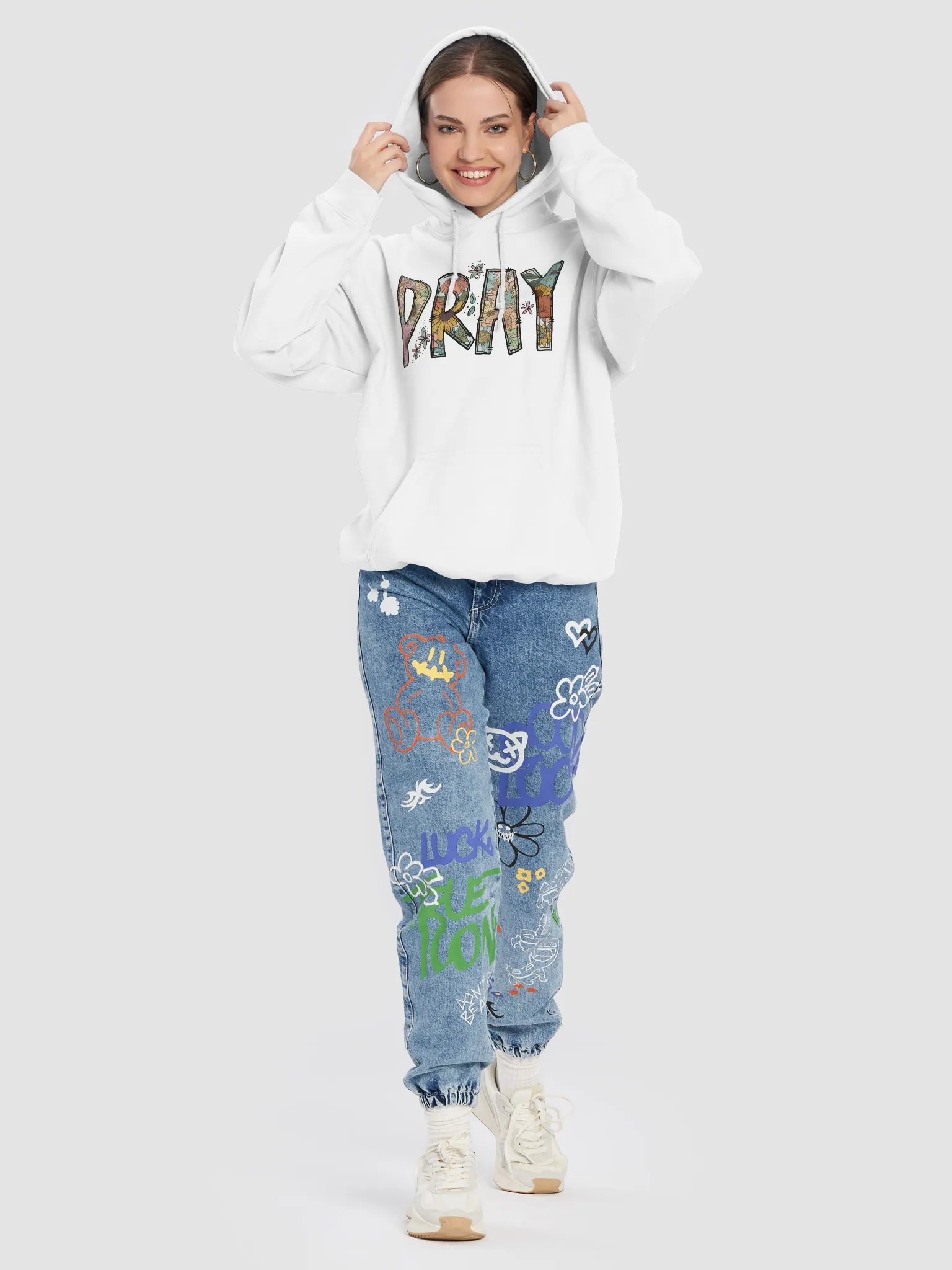 Boho PRAY Graphic Sweatshirt with Flowers product image (27)