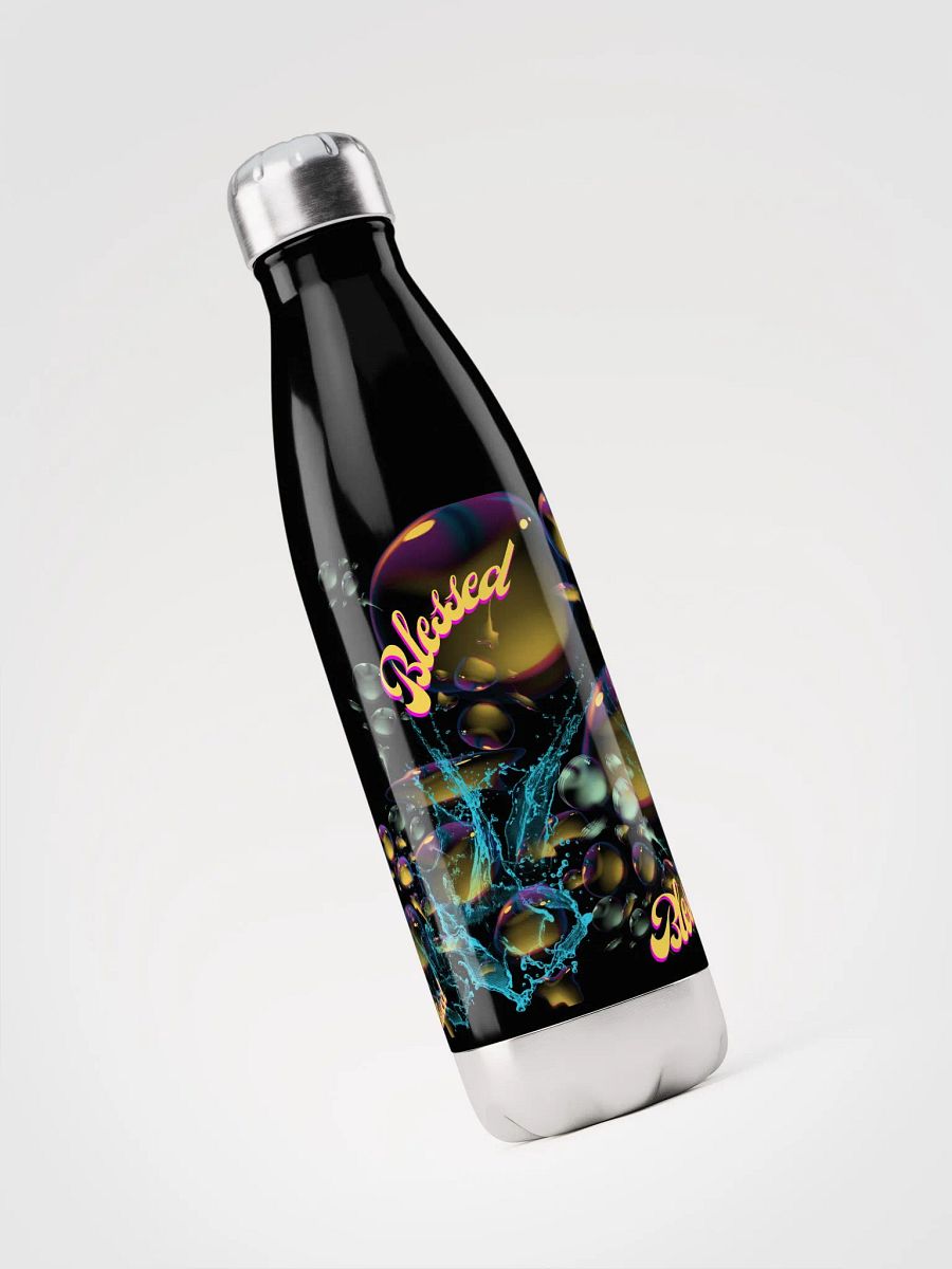 water bottle with beautiful swirly blue water splash and drops design featuring “Blessed’ product image (3)