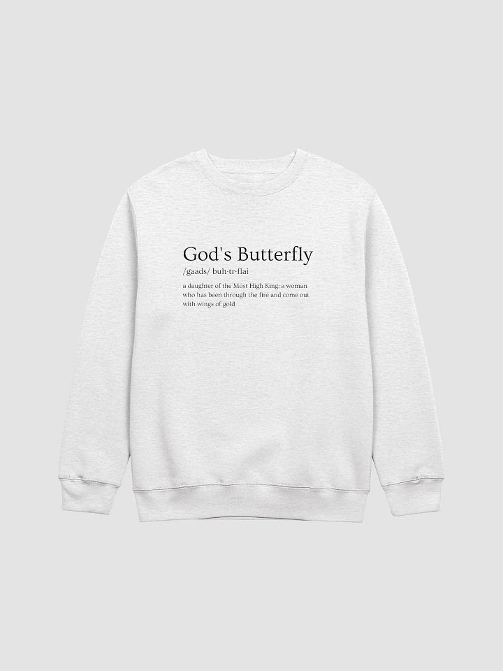 God’s Butterfly Defined Women’s Crewneck (Black Text) product image (1)