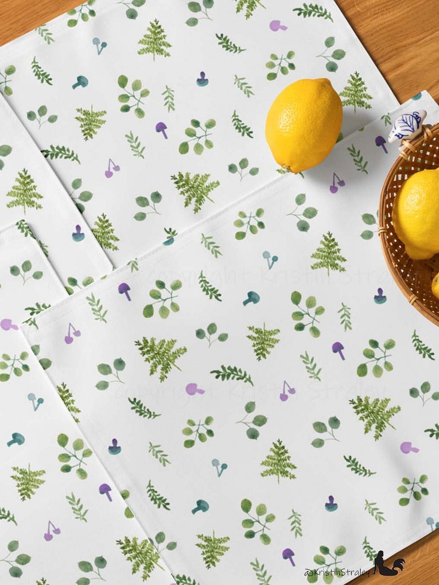 Woodland Ferns & Mushrooms on White Placemat Set product image (7)