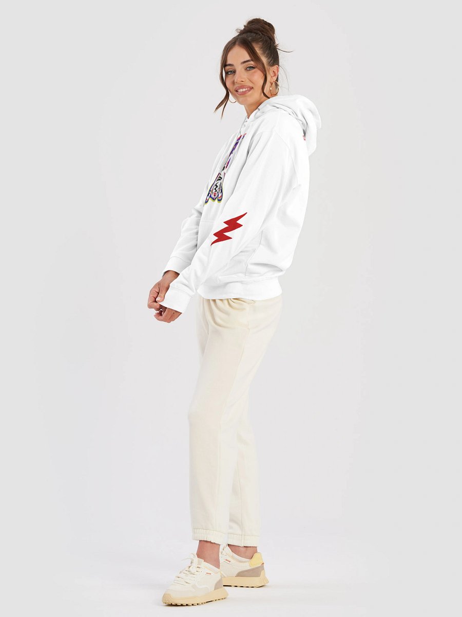 White Electric Tiger with Pink Lightning Bolts - Cotton Hoodie with Front Pocket product image (6)