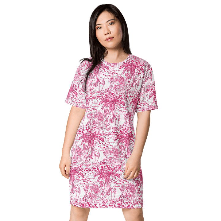 Flamingo Fancy Toile | Pink on White Tropical Toile | T-Shirt Dress | by Monique Faella Designs™ product image (1)