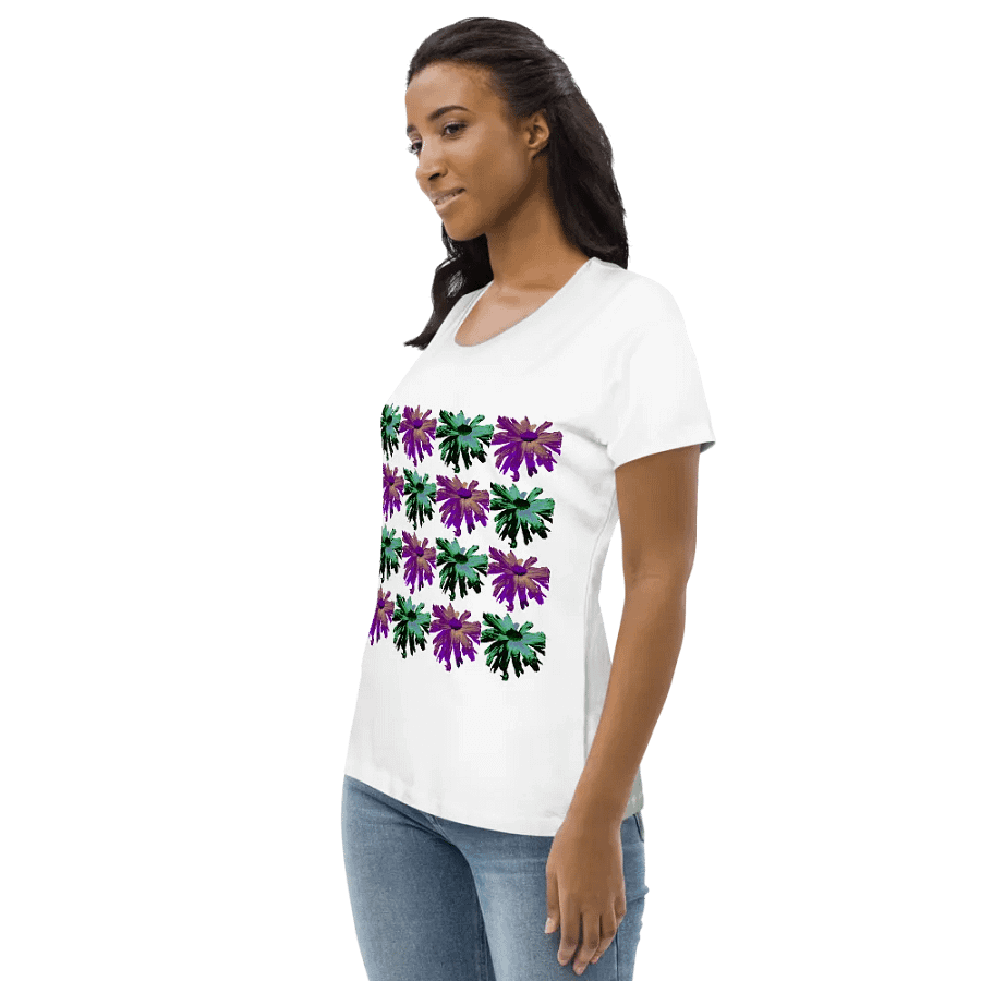 Abstract Green and Hibiscus Daises Ladies T Shirt product image (6)
