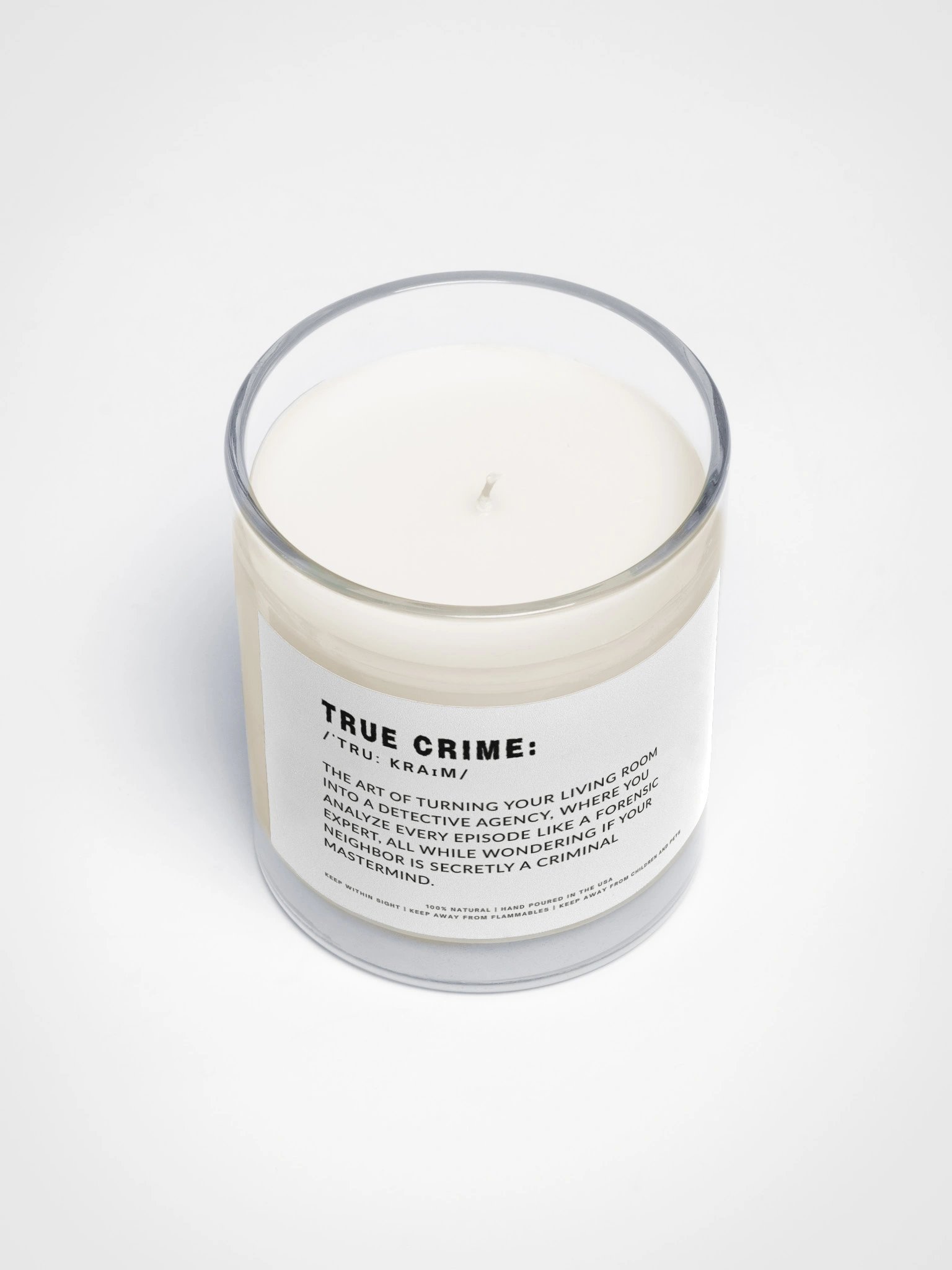 Funny Candle for a True Crime Lover with Definition Label - Soy wax vegan candle product image (4)