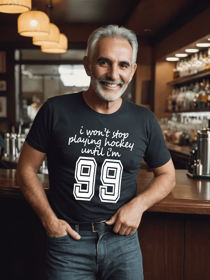 Funny Hockey T-Shirt – I Won’t Stop Playing Hockey Until I’m 99 – Beer League Hockey Shirt for Men – Gift for Hockey Players & Lifelong Puck Lovers product image (1)