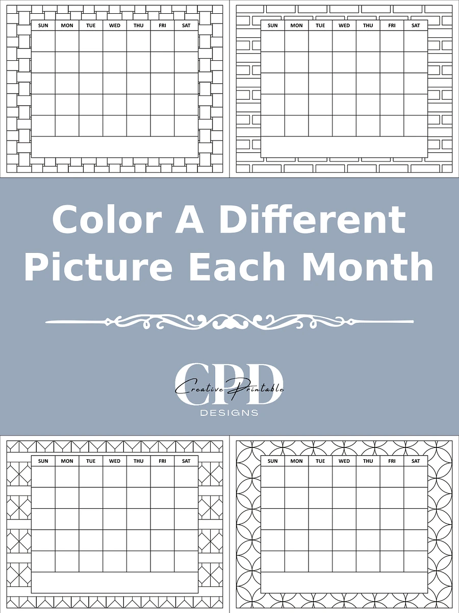 Printable Undated Monthly Calendar With Patterns To Color product image (4)