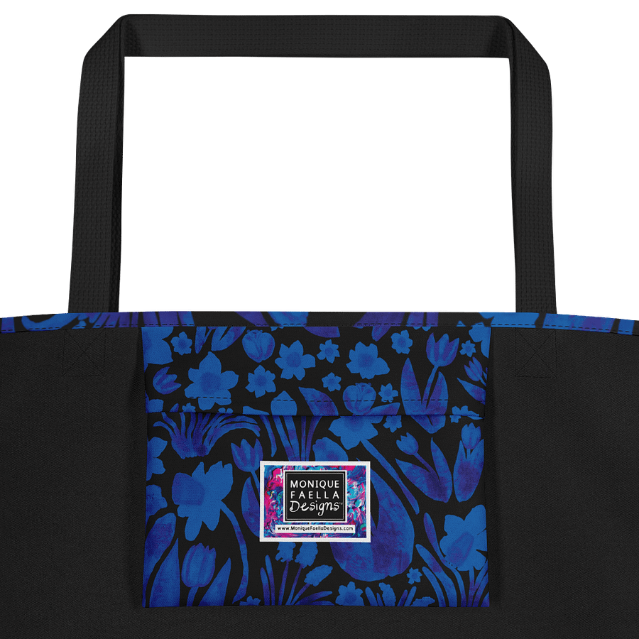 Spring Garden | Royal Blue Florals on Black | Tote Bag by Monique Faella Designs™ product image (2)
