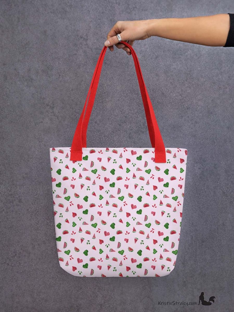Tossed Watermelons and Hearts on Pink Reusable Tote Bag product image (6)