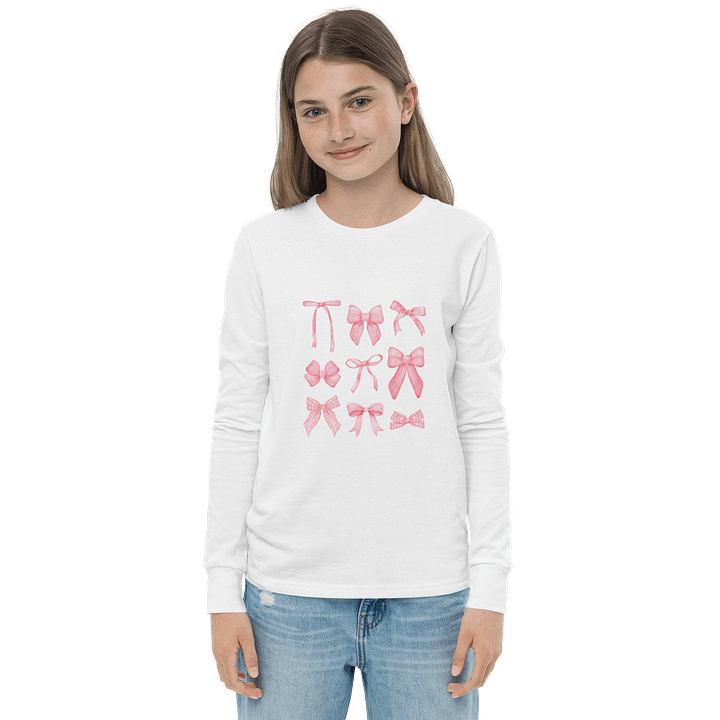 Youth Pink Bow Long Sleeve Shirt product image (1)