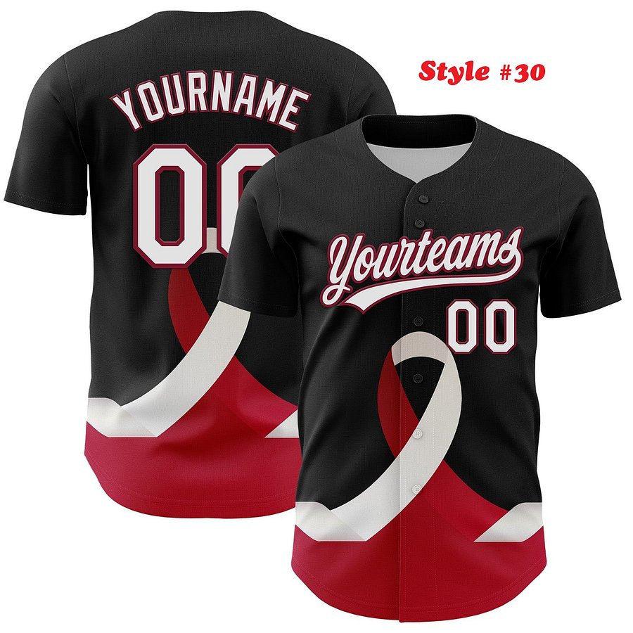 Authentic Baseball Jersey, Custom Baseball Jersey, Personalized Sport Jersey, Colorful, Flowers, Number, Logo, Love, Ribbon product image (189)