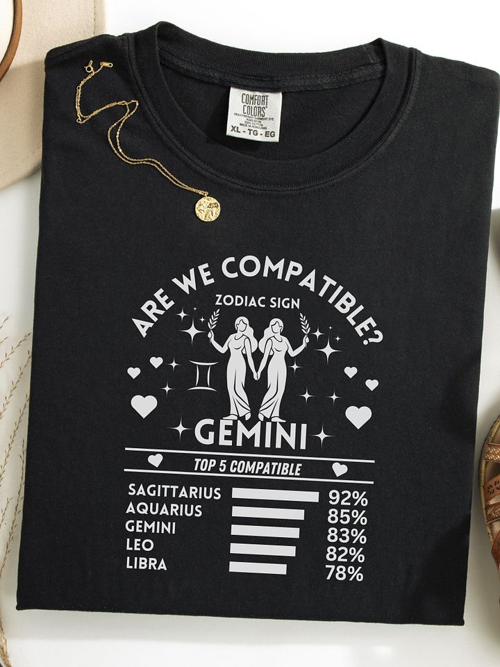 Gemini Zodiac Sign Romantic Compatibility T-Shirt - Dark Comfort Colors 1717 product image (1)