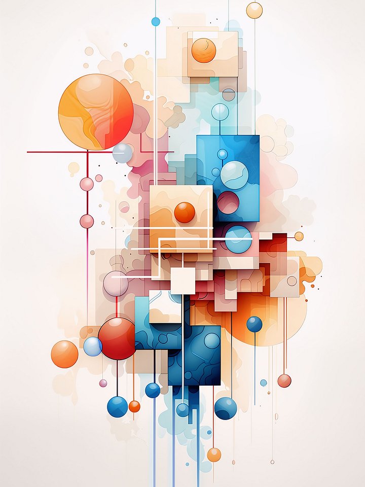 Modern Abstract Geometric Wall Art Print in Blue and Orange Canvas product image (1)