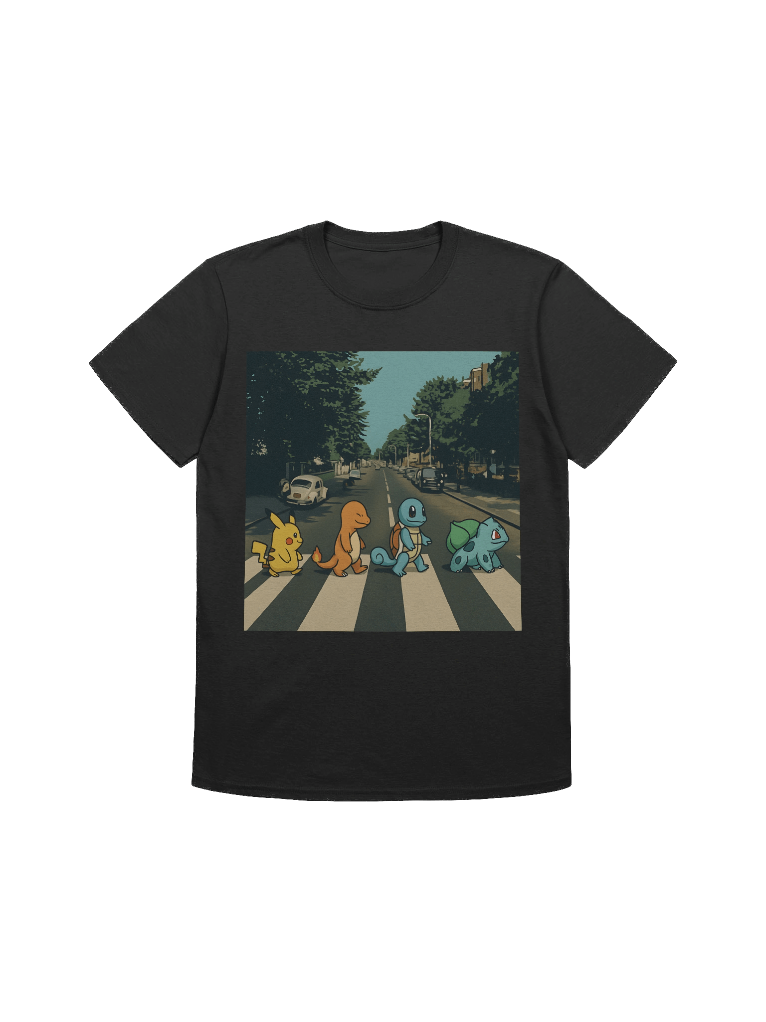 🚦 Abbey Road Pokémon Parody T-Shirt – Pikachu, Charmander, Squirtle & Bulbasaur Cross the Street product image (1)