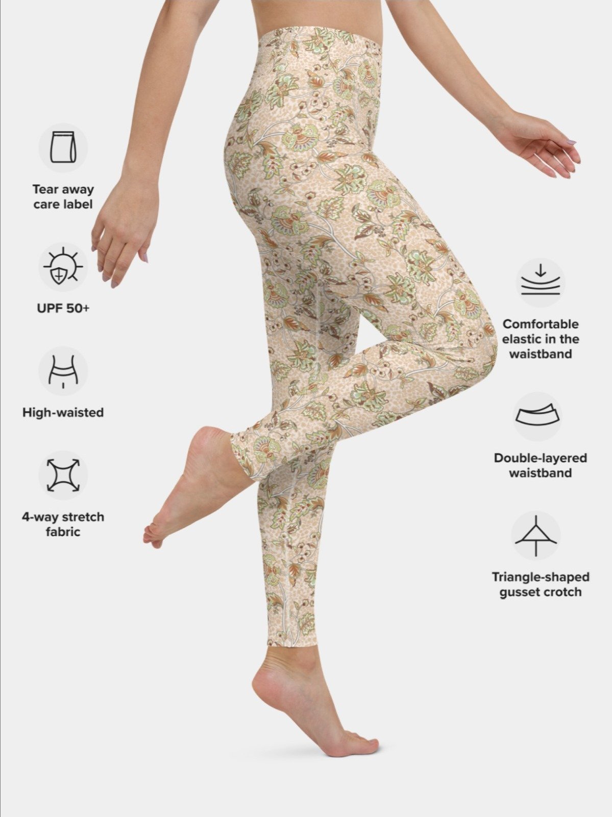 High-Waisted Leggings "Elegant Neutral Beige Chintz" product image (4)