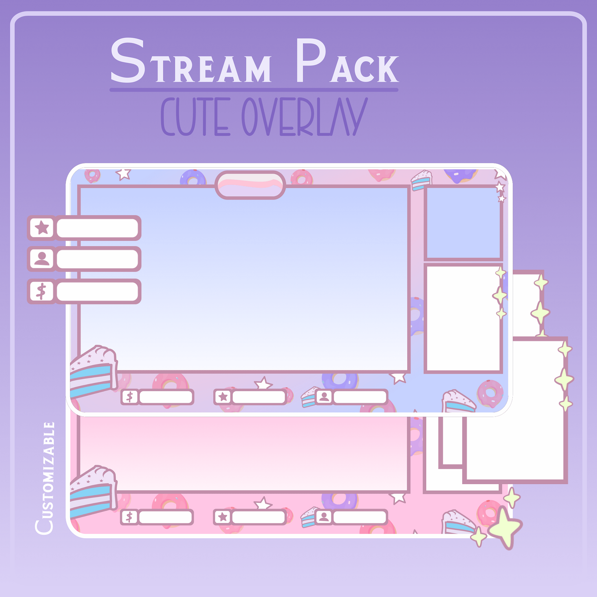 Simple Pink stream OVERLAY Donut, Pink and blue overlay, Donuts twitch overlay, White Chat box, Cute Pink Overlay, Cheap Overlay product image (2)