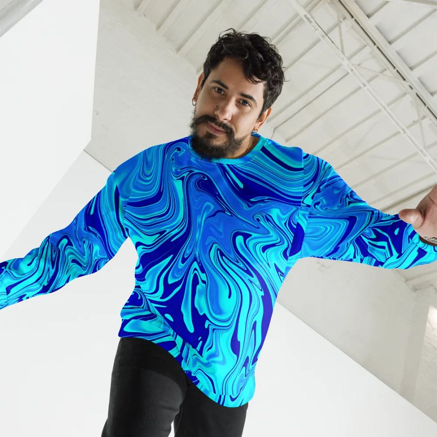 Sweatshirt - Light and Dark Blue Digital Fluid Art product image (11)