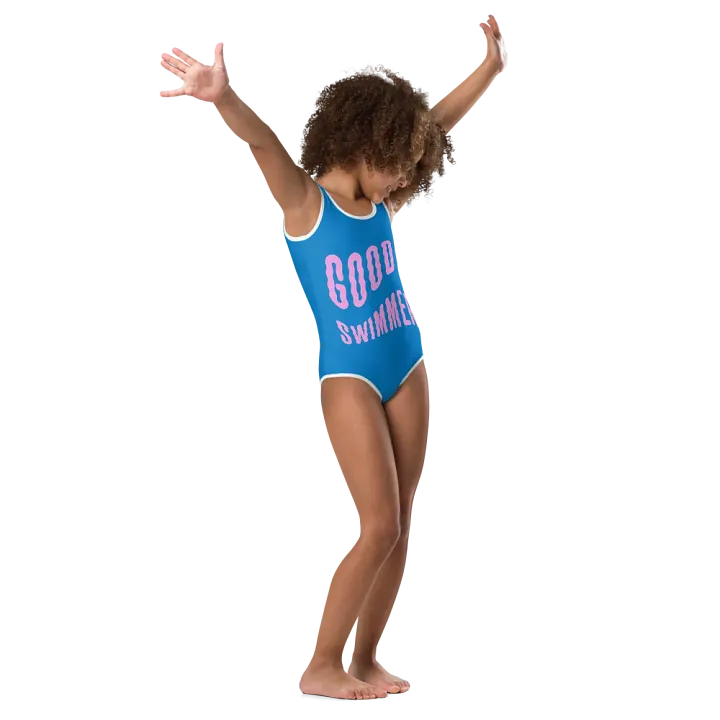Good Swimmer Pink on Blue Kids Swimsuit product image (1)