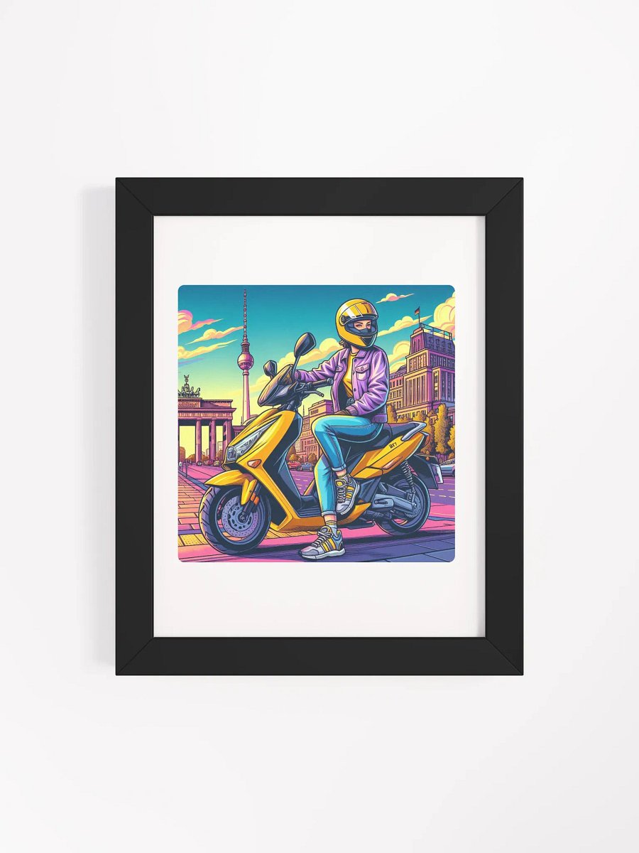 Berlin Cityscape Scooter Ride Poster | biker women in Berlin city german AI Work product image (99)