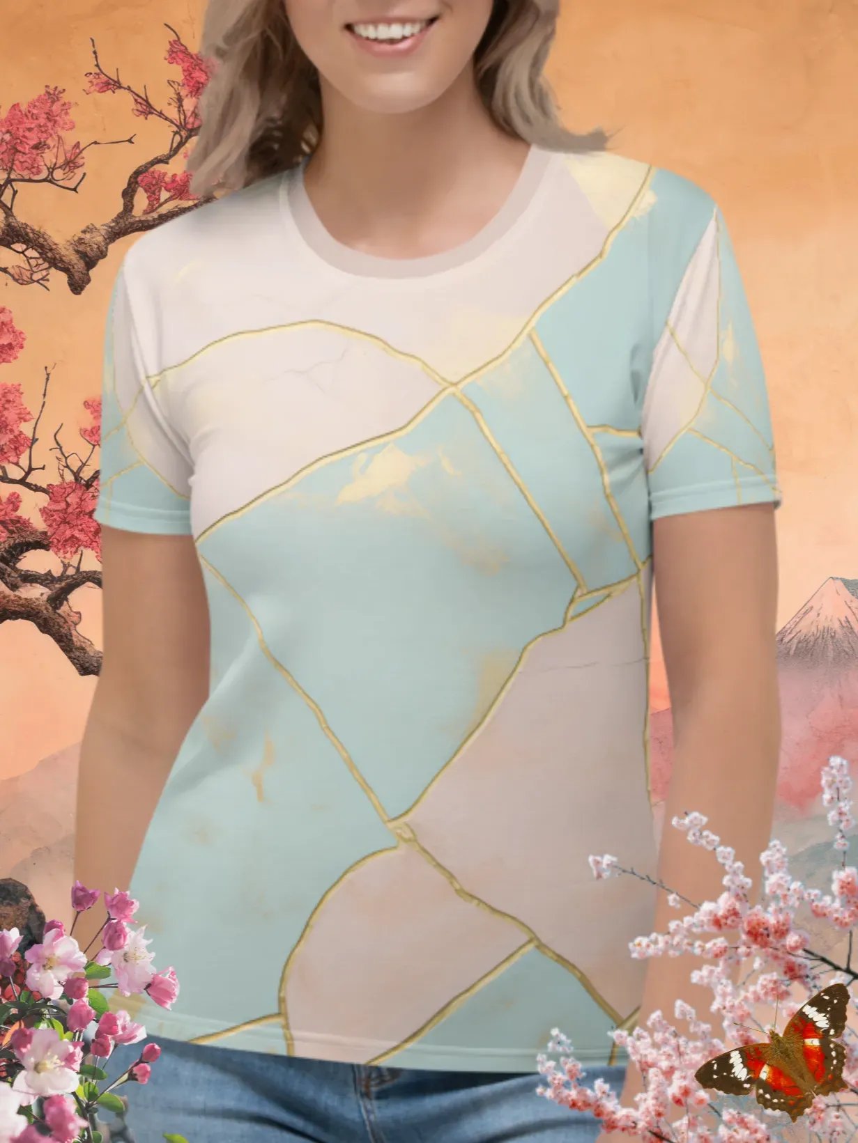 Pastel Bliss Kintsugi Print T-Shirt product image (1)