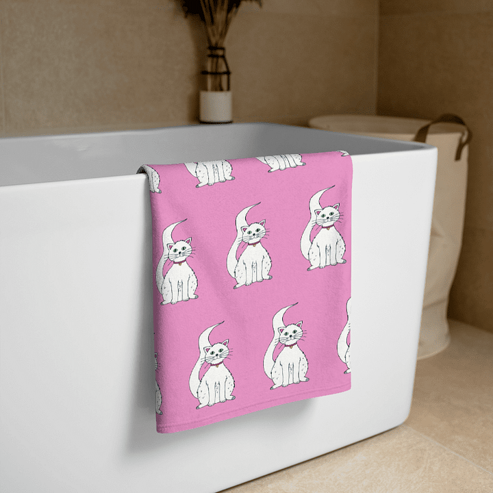 White Cat (art by Dina R.) acrylic painting picture - Towel product image (2)