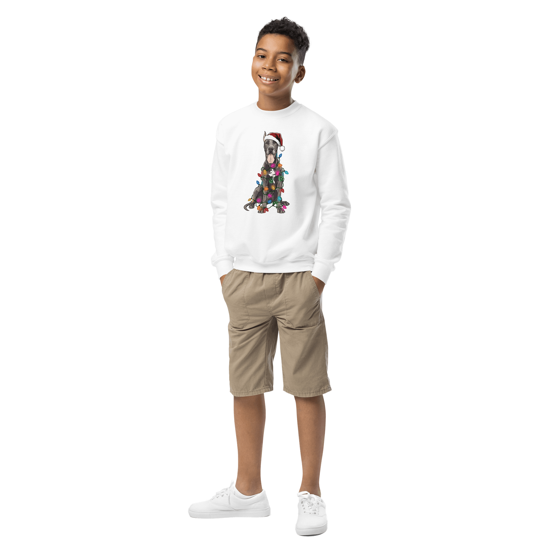 Funny Christmas Great Dane(Gray, Cropped Ears) Youth Sweatshirt product image (6)