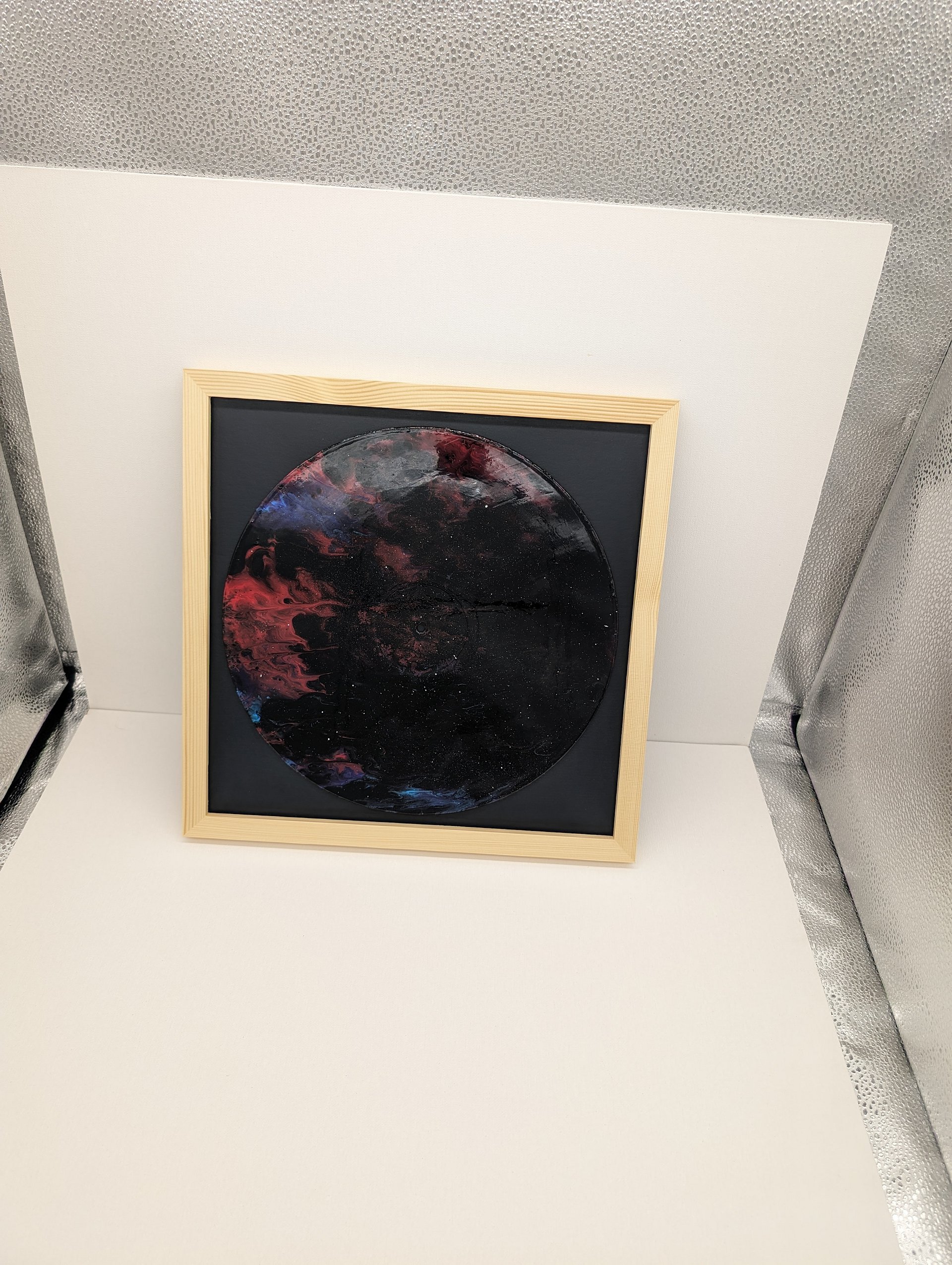 Framed Acrylic Pour Painting on Vinyl Record- Galaxy-inspired product image (2)