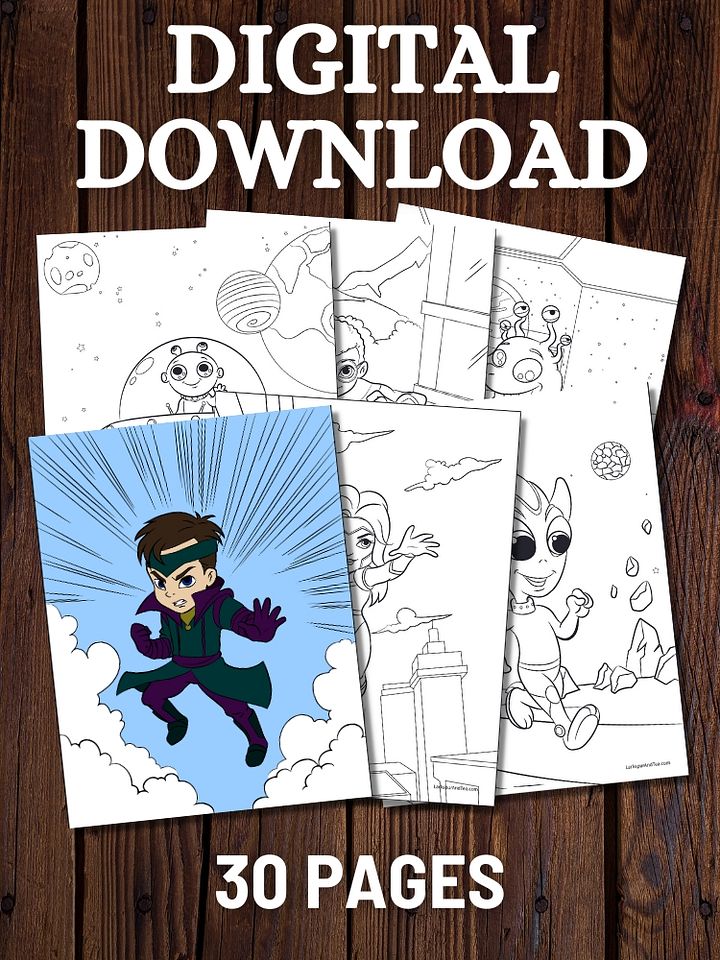 Hero Kids and Cute Aliens Printable Coloring Pages for Children product image (1)