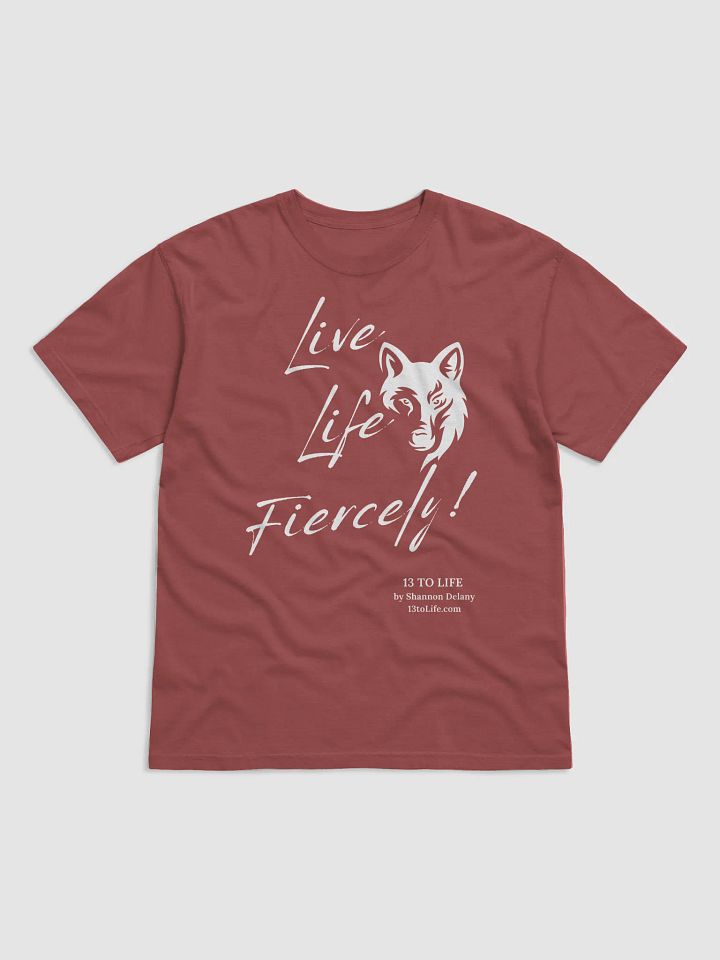 Live Life Fiercely – 13 TO LIFE Wolf T-shirt – White Print on Color product image (4)