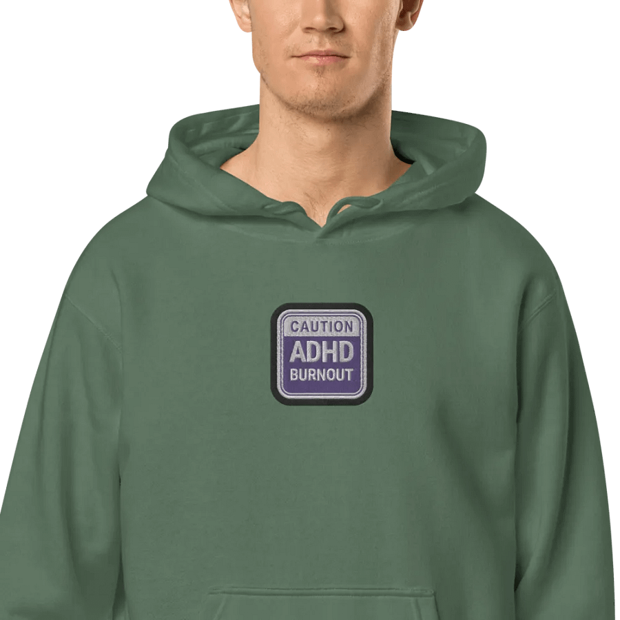 CAUTION: ADHD BURNOUT embroidered pigment hoodie (purple bubble design 2) product image (2)