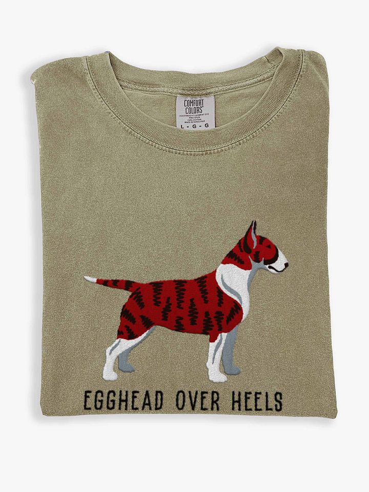Egghead Over Heels T-Shirt(Embroidered) of an English Bull Terrier(Brindle) product image (1)