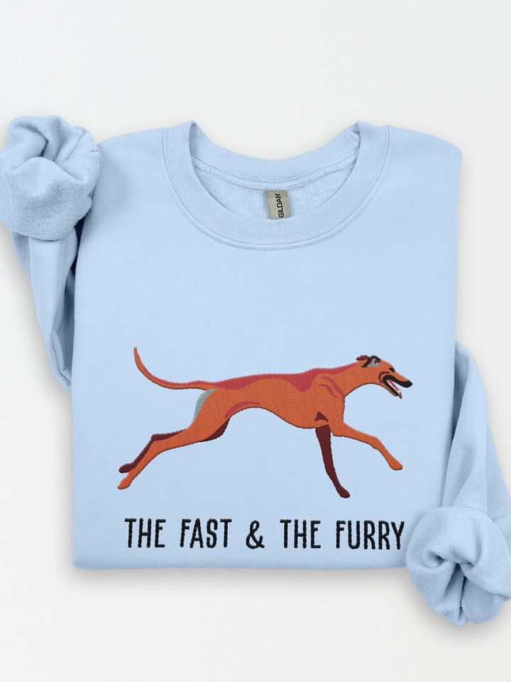 The Fast & The Furry Sweatshirt (Embroidered) of a Greyhound(Red) product image (1)