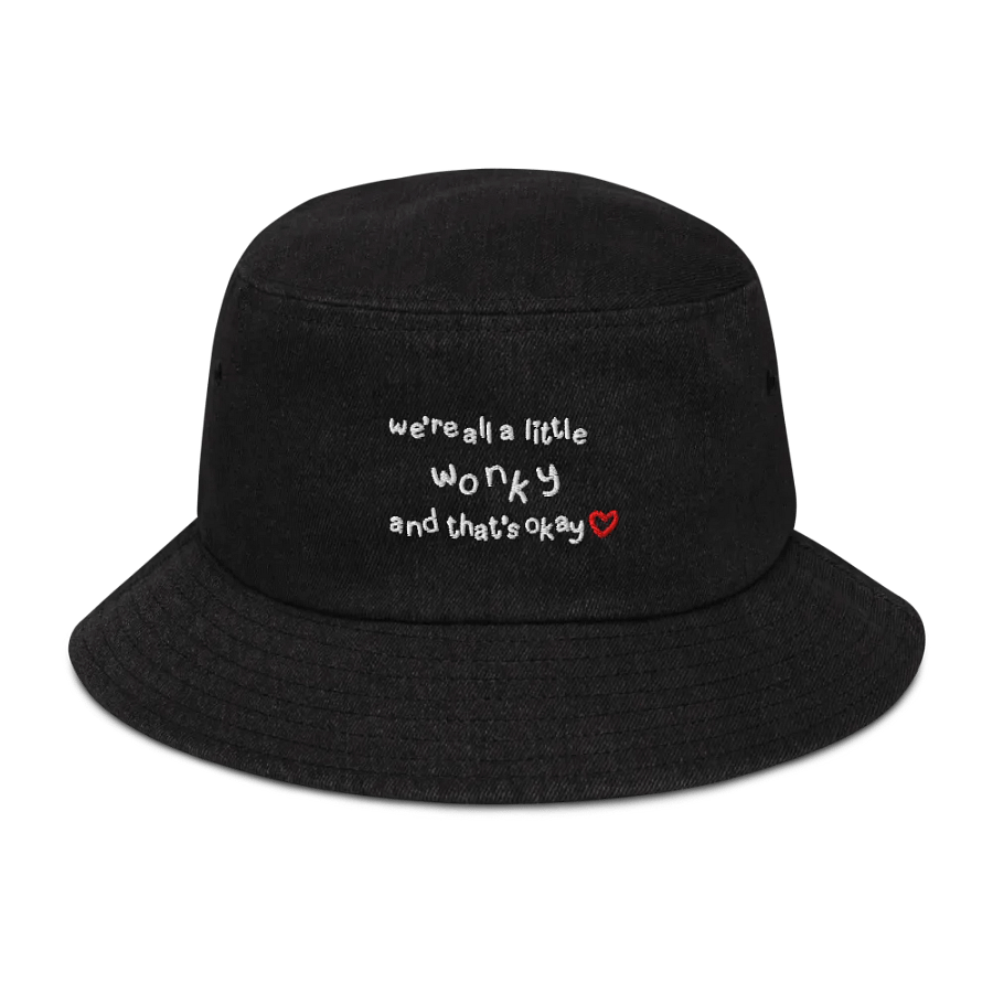 we're all a little wonky embroidered denim bucket hat product image (1)