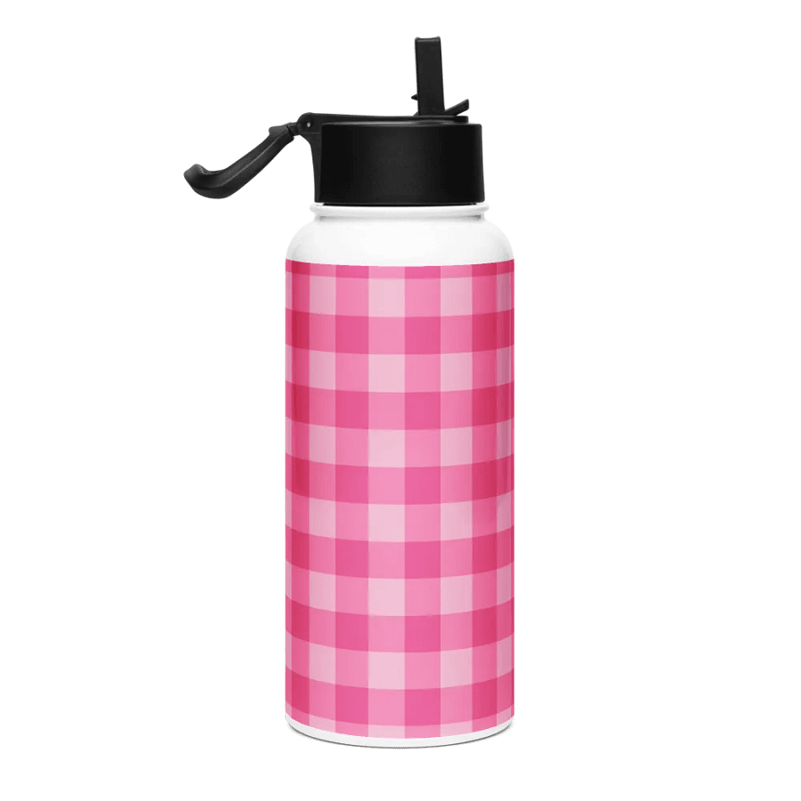 Bright Pink Checkered Plaid Water Bottle product image (1)